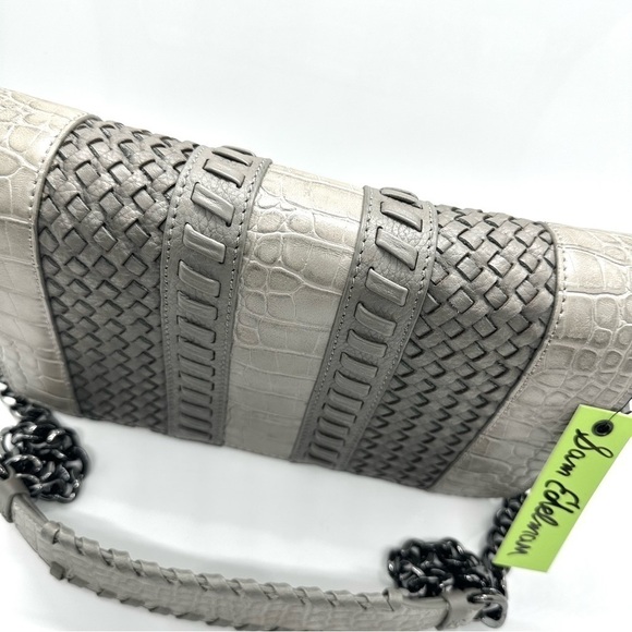 Sam Edelman Embossed Hanna Leather Shoulder Purse Bag Woven Crocodile Textured - Picture 2 of 9